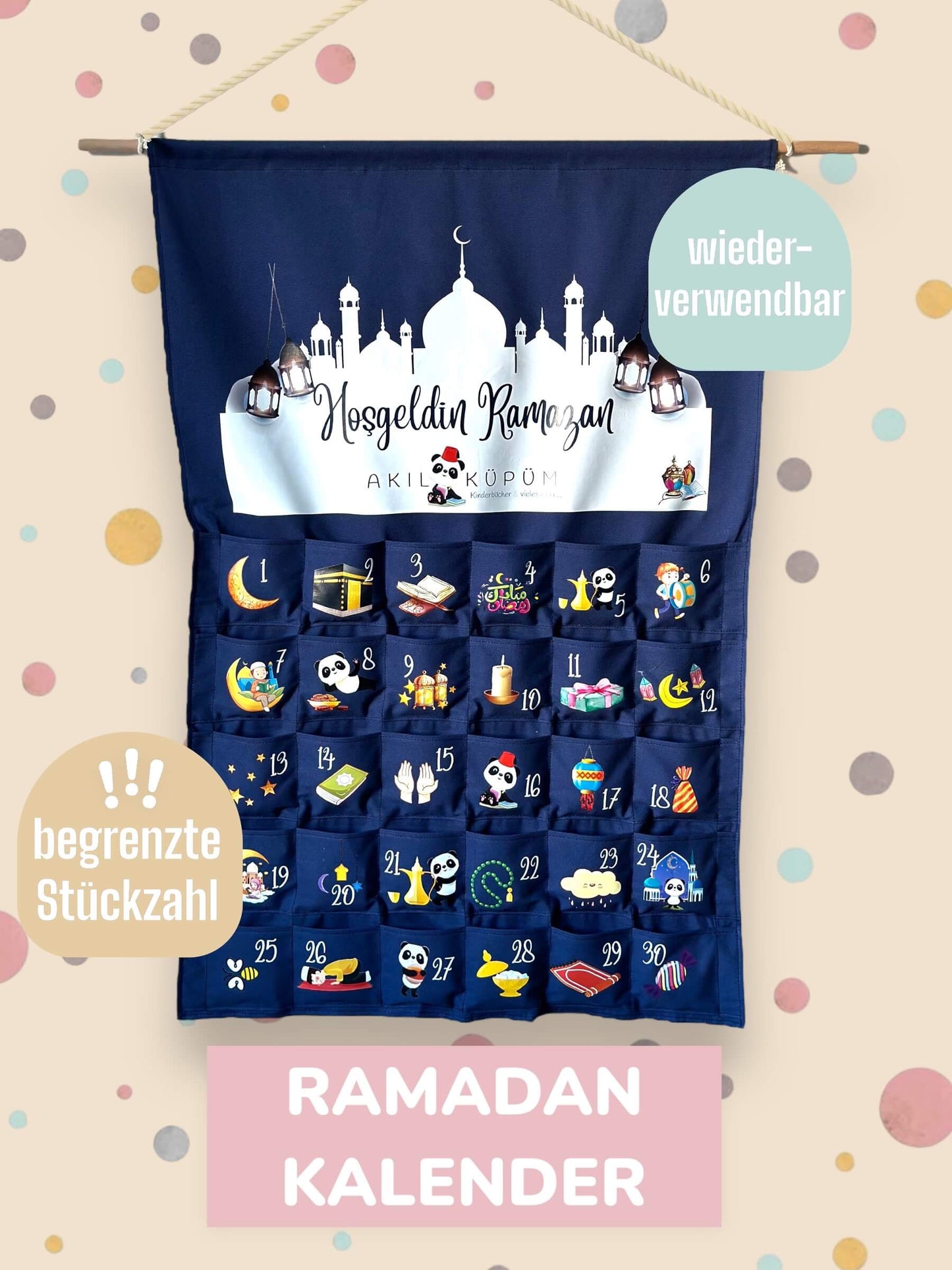 Ramadan Stoffkalender Akil Küpüm  (handgefertigt) , individuell Befüll bar, Wiederverwendbar, Personalisierbar