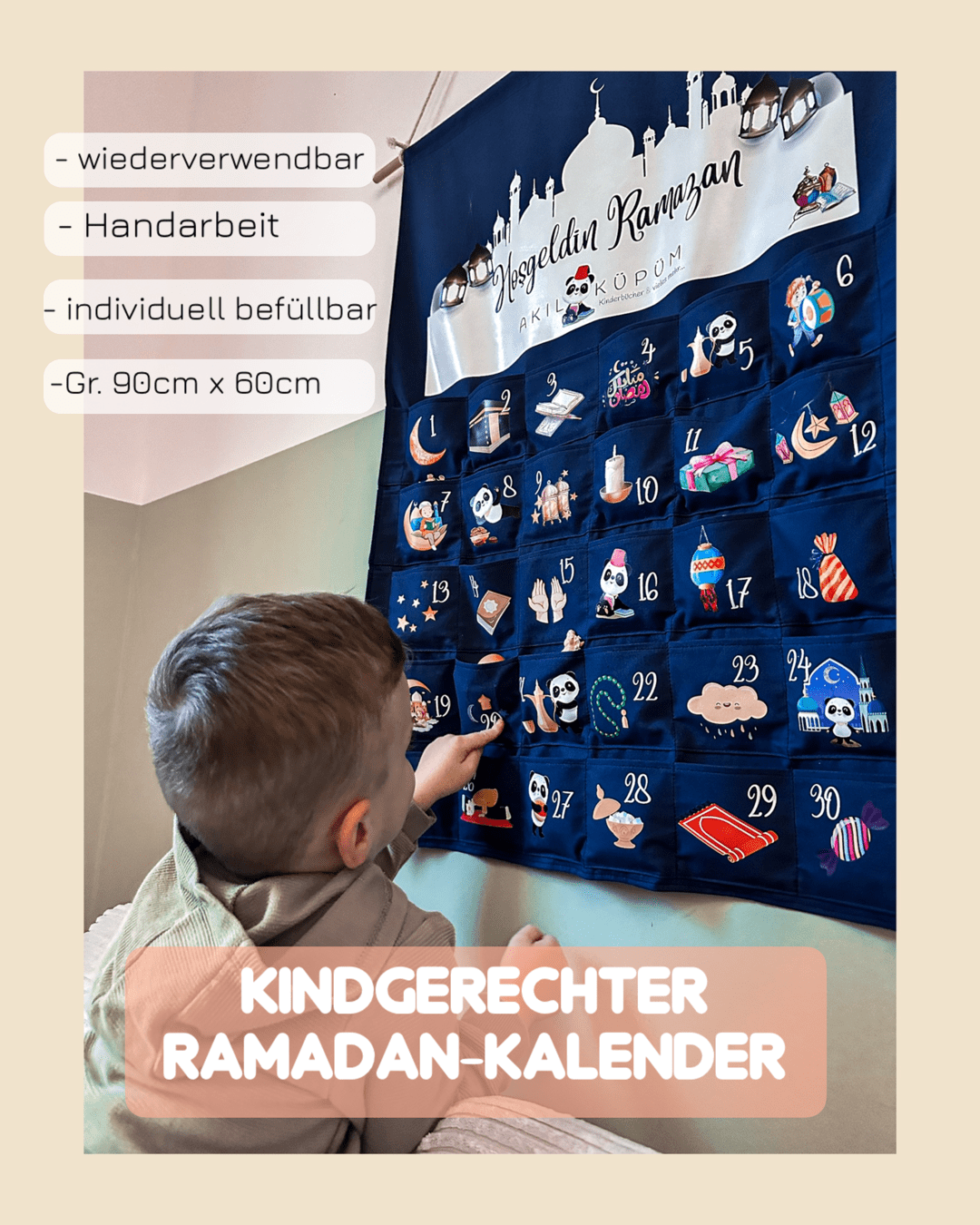 Ramadan Stoffkalender Akil Küpüm  (handgefertigt) , individuell Befüll bar, Wiederverwendbar, Personalisierbar